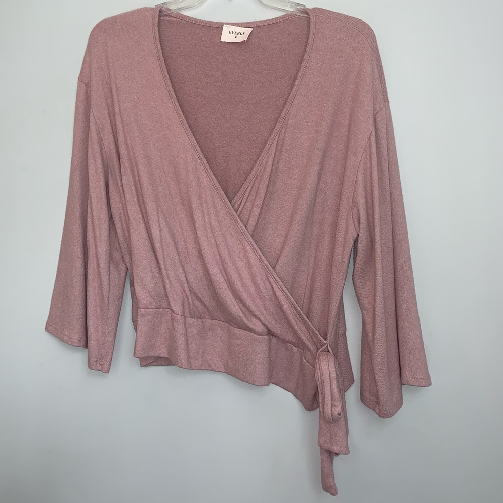 Everly Heather Pink Faux Wrap Sweater
